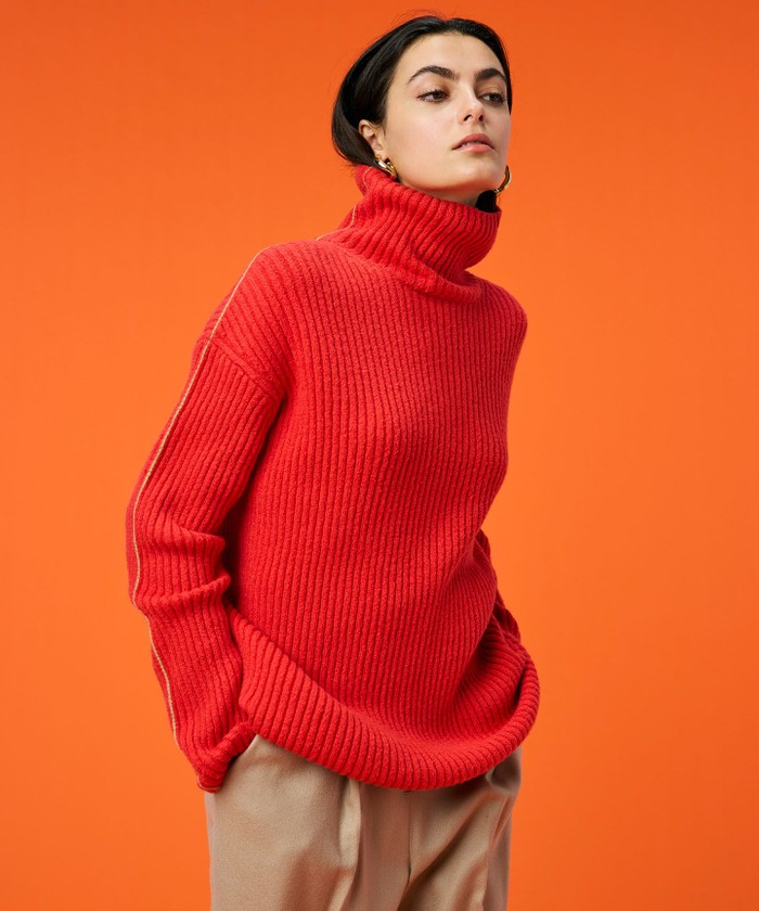 BEIGE 【洗える】BERTAINA / 配色リンキングタートルネックニット REDORANGE×MILKTEA 4