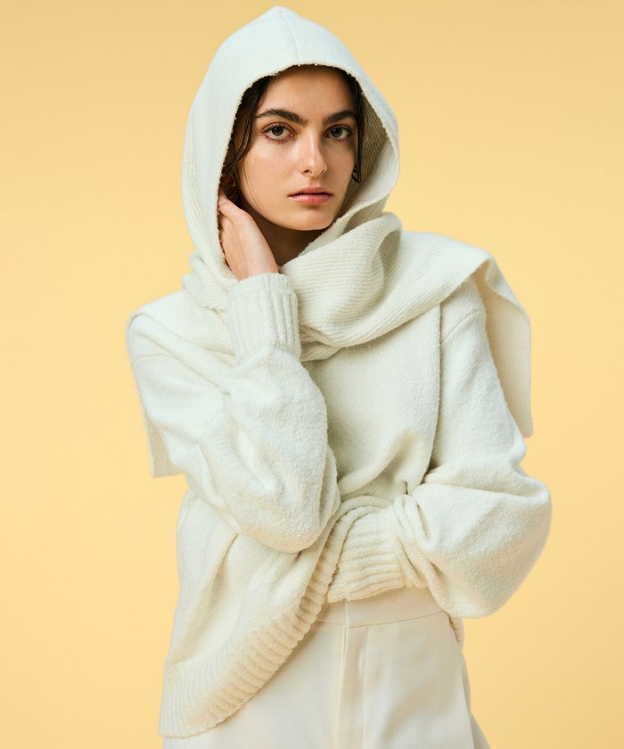 BEIGE 【洗える】BERTAINA / コットンフーディマフラー ECRU×NAVY F