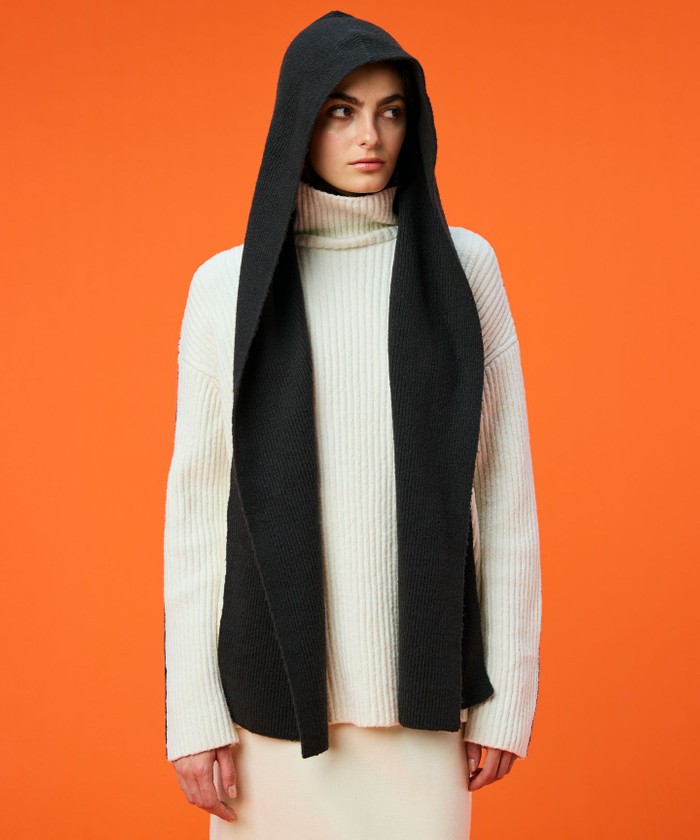 BEIGE 【洗える】BERTAINA / コットンフーディマフラー C. GRAY×ECRU F