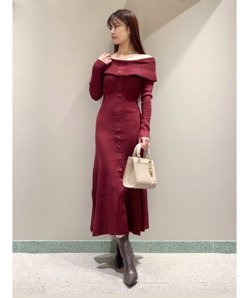 SNIDEL ワンピース セール】【New Year Special Item】ベルト付き肩開きニット
