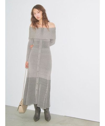 【WEB限定サイズあり】オフショルボタンニットワンピース