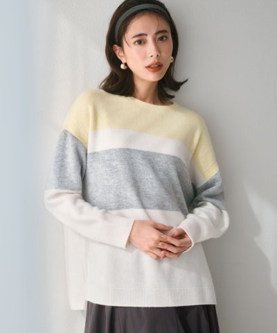 【Oggi1月号掲載/洗える】ウールカシミヤ カラーブロック ニット