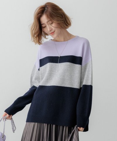 【Oggi1月号掲載/洗える】ウールカシミヤ カラーブロック ニット