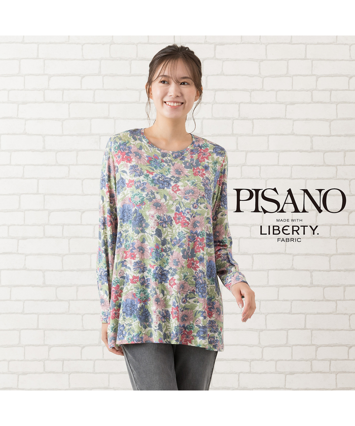 PISANO / ピサーノ 【手洗いOK・リバティコラボ】クルーネックベア天カットソー 手洗いOK・リバティコラボ】クルーネックベア天カットソー