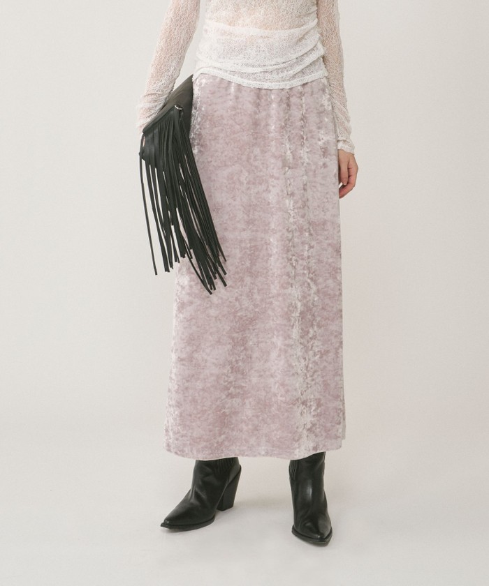 GRACECONTINENTAL クラッシュベロアロングスカート ベージュ 36