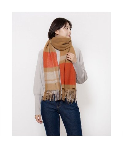 ウール100% ブロックチェックストール／大判70cm幅