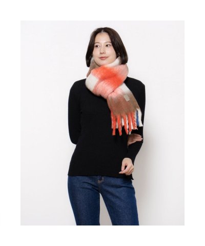 ウール混 カラーブロックボリュームマフラー／40cm幅