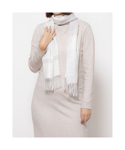 カシミヤ波付 ラメチェックマフラー／30cm幅