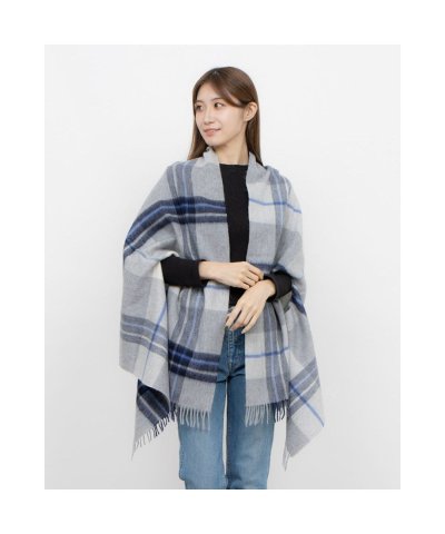 ウール100％紡毛厚手ストール ポンチョ 羽織り 70×190cm チェック