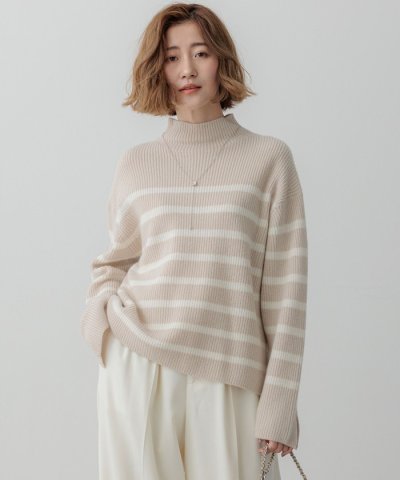 【Oggi2月号掲載/洗える】ウールカシミヤ ボーダー ニット