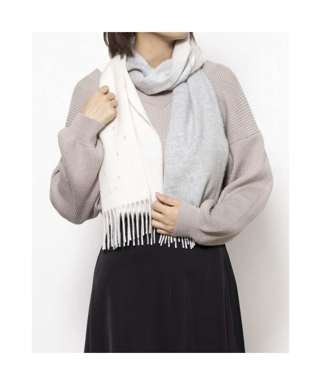 カシミヤ波付 ラメチェックラインストーンマフラー／30cm幅(506865676