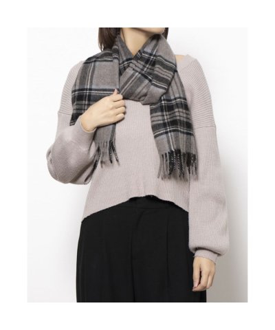 カシミヤ100％紡毛厚手マフラー 35×170cm クラシカルチェック ロゴ