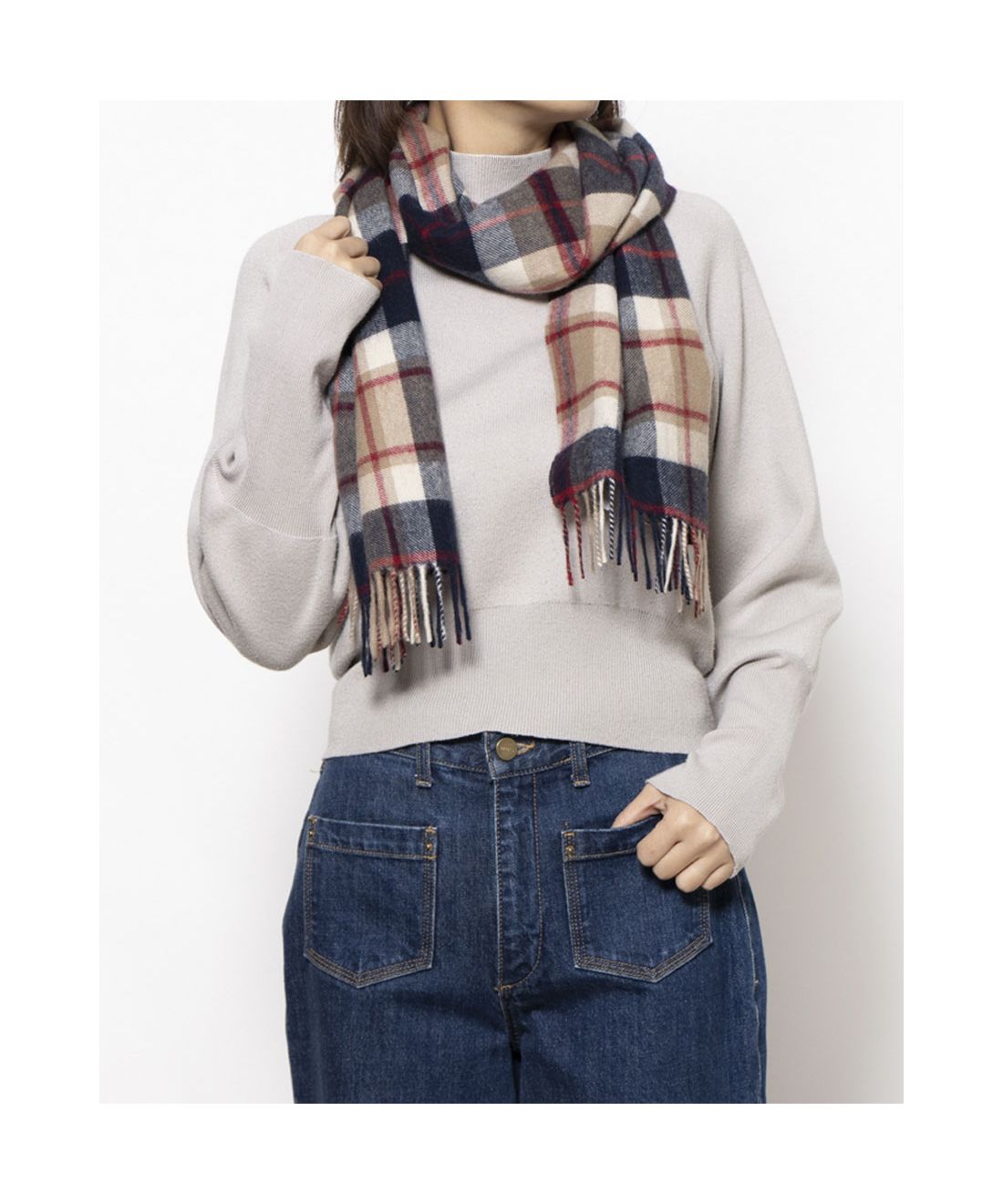 カシミヤ100% チェックマフラー／35cm幅(506865685)｜阪急百貨店公式