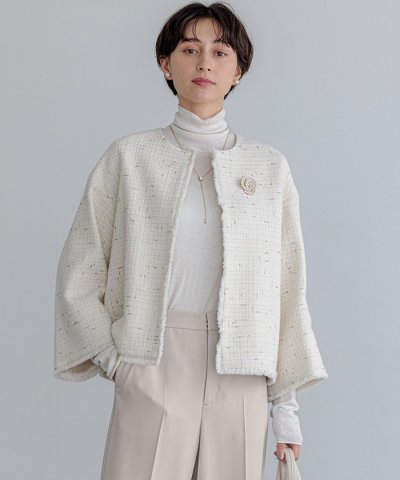 GIOLICA ノーカラー ツイード ジャケット