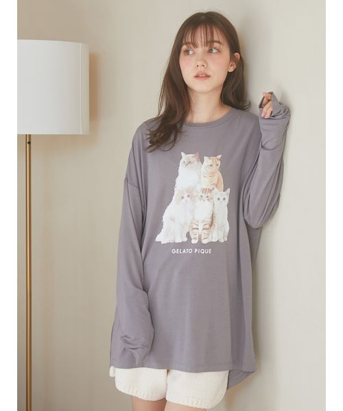 ジェラートピケ　CATワンポイントロンT ラベンダー　オンライン限定カラー gelato pique - ジェラートピケ CATワンポイントロンT