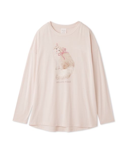 ジェラピケ ONLINE限定CAT柄ワンポイントTシャツ&ロングパンツセット gelato pique｜【ONLINE限定】CAT柄ワンポイントTシャツ&ロング