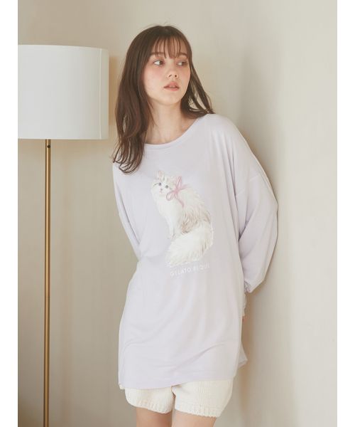 新品未使用タグ付ジェラートピケ　プレイフルキャットロンT &ロングパンツ ピンク gelato pique（ジェラートピケ）の「プレイフルキャット柄ロング