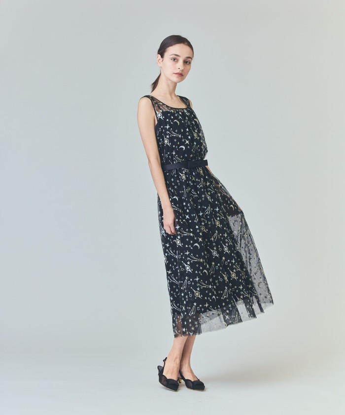 新品未使用 GRACE CONTINENTAL 黒 Palm treeドレス M セール】 サテンリボンロングドレス （ドレス）｜GRACE