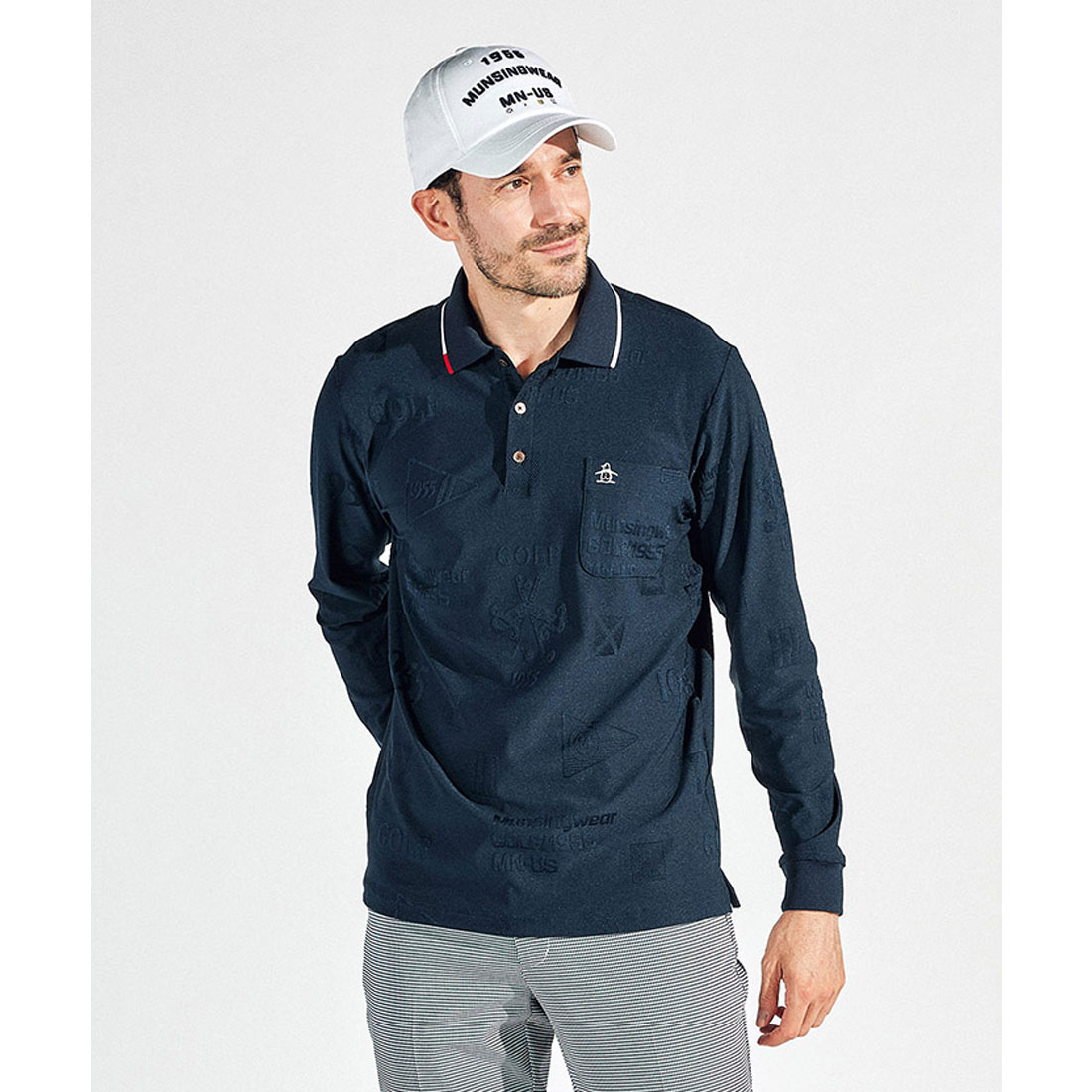 Munsingwear(ings) ストレッチリンクスジャガード長袖ポロシャツ ネイビー 3L Munsingwear(ings) ストレッチリンクスジャガード長袖ポロシャツ ネイビー 3L
