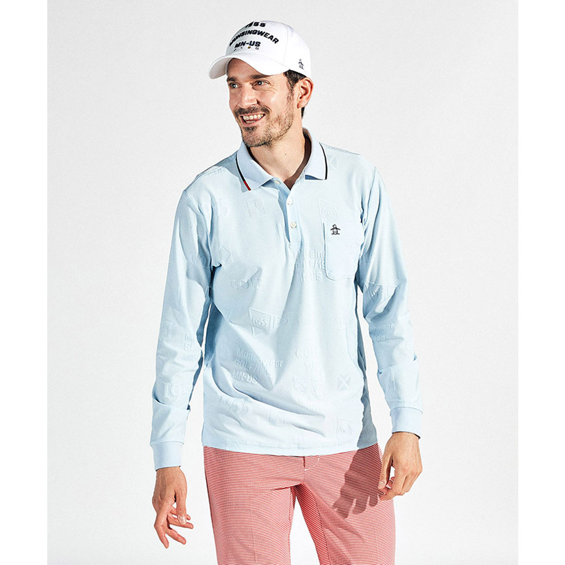 Munsingwear(ings) ストレッチリンクスジャガード長袖ポロシャツ サックス L Munsingwear(ings) ストレッチリンクスジャガード長袖ポロシャツ サックス L