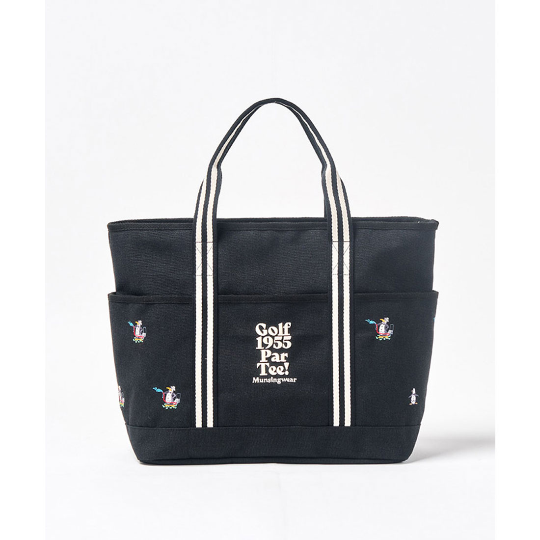 Munsingwear(ings) グリーンキーパーペンギンデザイン刺繍飛び柄トートバッグ ブラック F Munsingwear(ings) グリーンキーパーペンギンデザイン刺繍飛び柄トートバッグ ブラック F