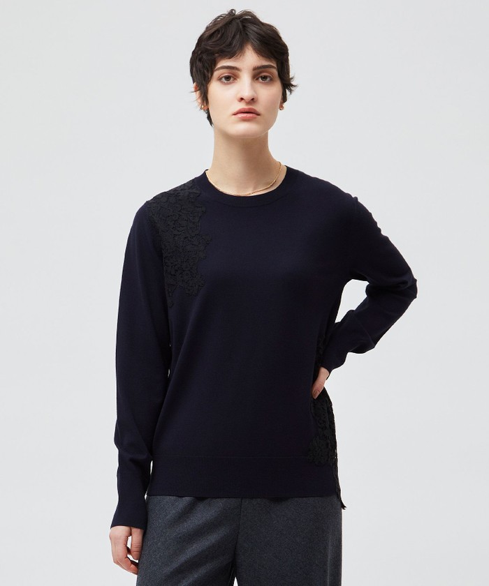BEIGE 【洗える】WILLOW / アシンメトリーレースクルーネックニット NAVY×BLACK 4 BEIGE 【洗える】WILLOW / アシンメトリーレースクルーネックニット NAVY×BLACK 4