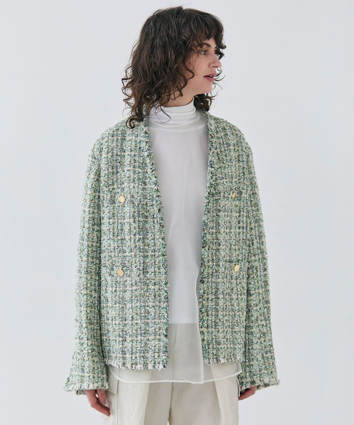 BEIGE 【Oggi 4月号掲載】TEASEL / オーバーサイズツイードジャケット GREENMIX 32 BEIGE 【Oggi 4月号掲載】TEASEL / オーバーサイズツイードジャケット GREENMIX 32