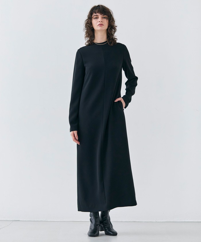 BEIGE 【洗える】KALMIA / クルーネックIラインロングドレス BLACK 4 BEIGE 【洗える】KALMIA / クルーネックIラインロングドレス BLACK 4