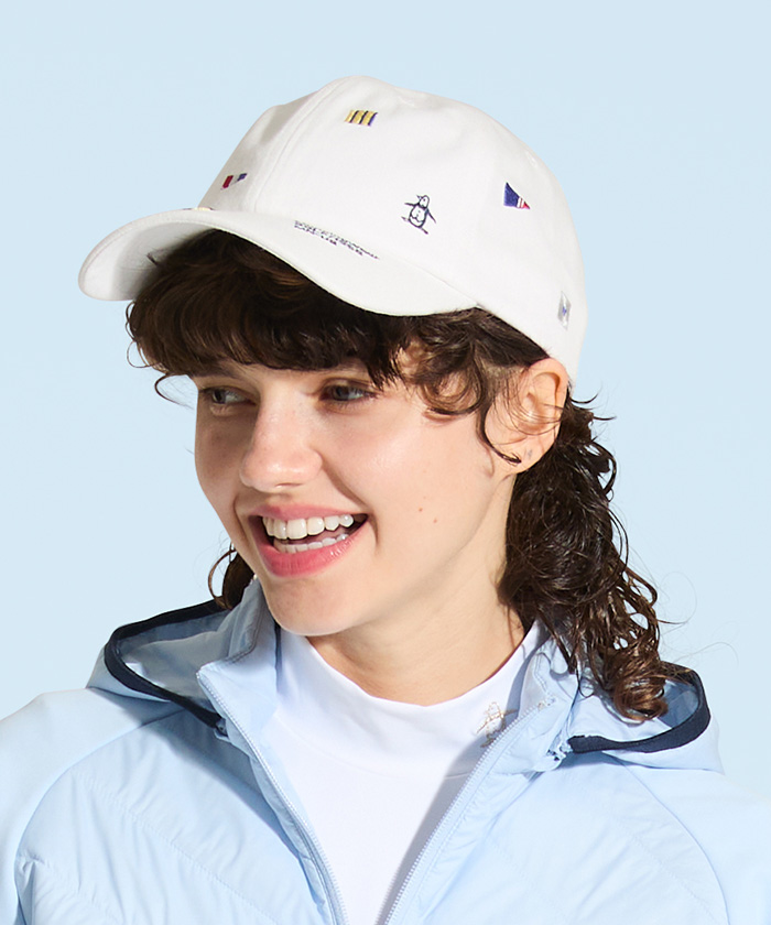 Munsingwear(ings) ギンガムチェックサッカー素材 フラッグ飛び柄刺しゅうキャップ グレー F Munsingwear(ings) ギンガムチェックサッカー素材 フラッグ飛び柄刺しゅうキャップ グレー F