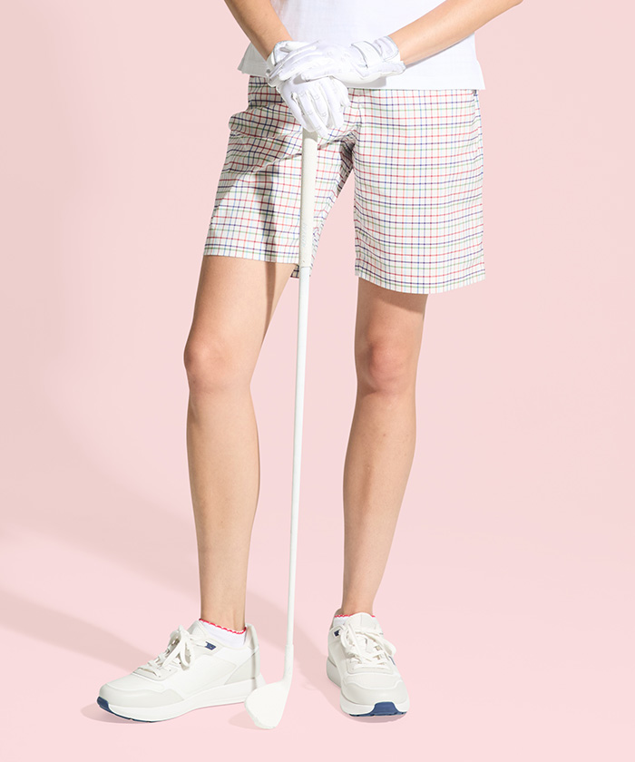 Munsingwear(ings) マンシングウェア Munsingwear ストレッチマドラスチェックハーフパンツ ホワイト 13 Munsingwear(ings) マンシングウェア Munsingwear ストレッチマドラスチェックハーフパンツ ホワイト 13