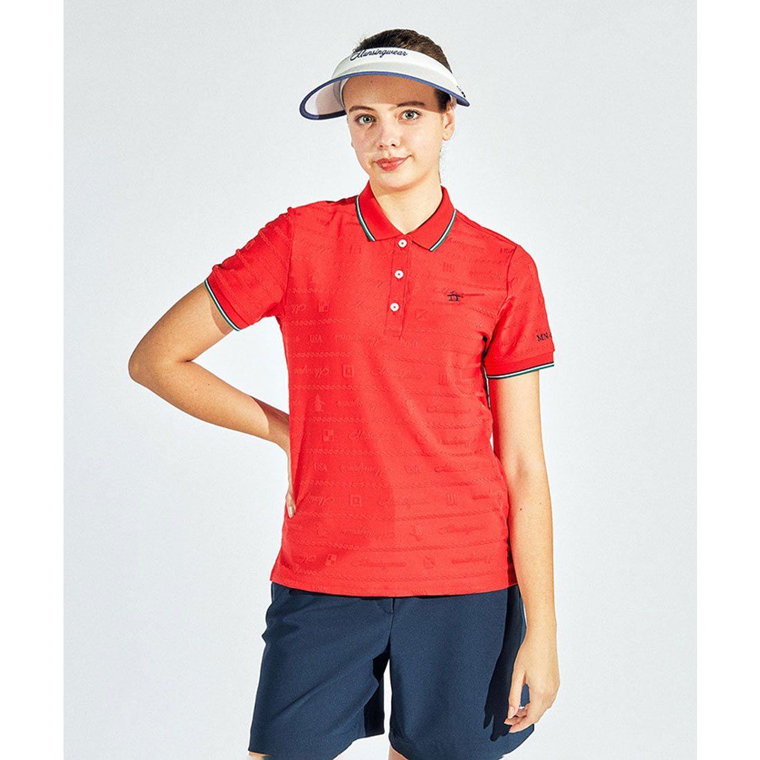 Munsingwear(ings) マンシングウェア Munsingwear 地柄ジャカード半袖ポロシャツ レッド 3L Munsingwear(ings) マンシングウェア Munsingwear 地柄ジャカード半袖ポロシャツ レッド 3L