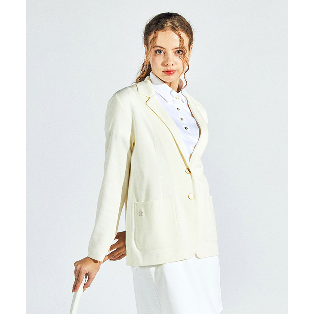 Munsingwear(ings) コットン×ポリエステル ニットジャケット ホワイト LL Munsingwear(ings) コットン×ポリエステル ニットジャケット ホワイト LL