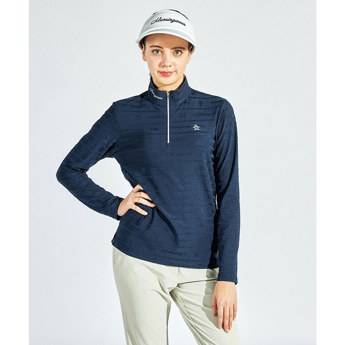 Munsingwear(ings) 吸汗速乾地柄ジャカード長袖ジップアップシャツ ネイビー 3L Munsingwear(ings) 吸汗速乾地柄ジャカード長袖ジップアップシャツ ネイビー 3L