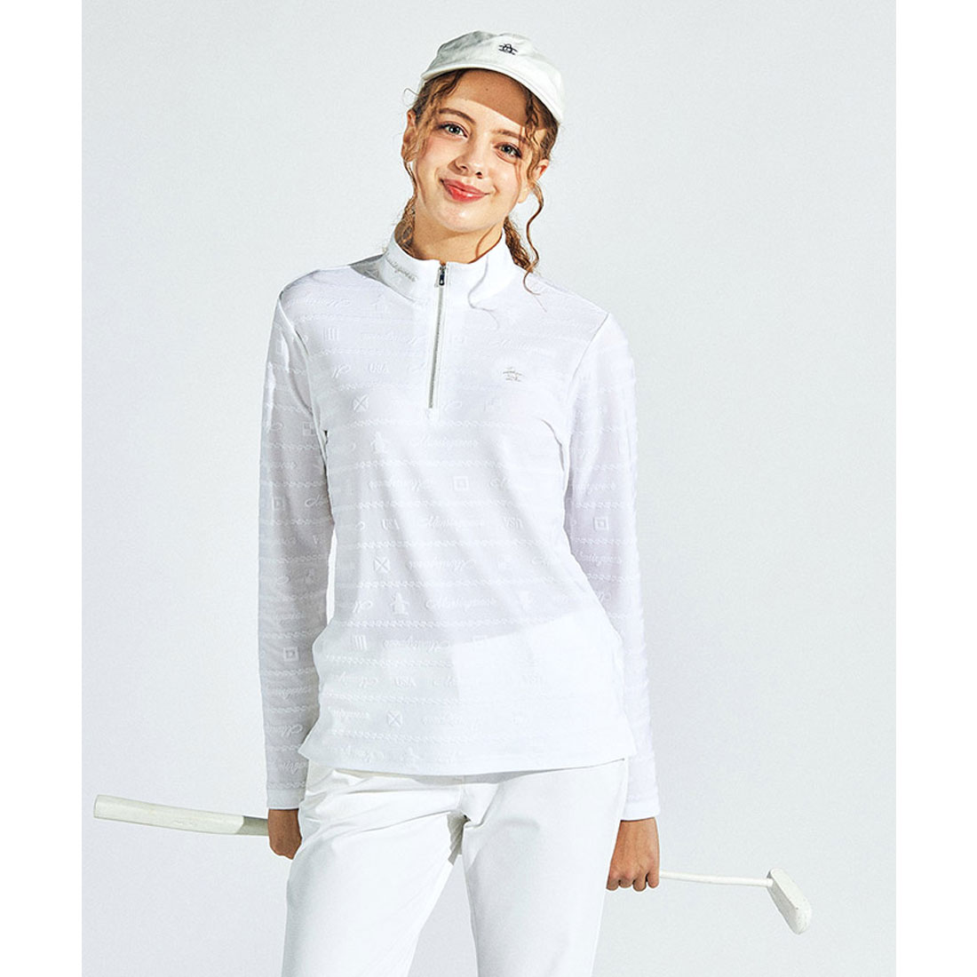 Munsingwear(ings) 吸汗速乾地柄ジャカード長袖ジップアップシャツ ホワイト L Munsingwear(ings) 吸汗速乾地柄ジャカード長袖ジップアップシャツ ホワイト L
