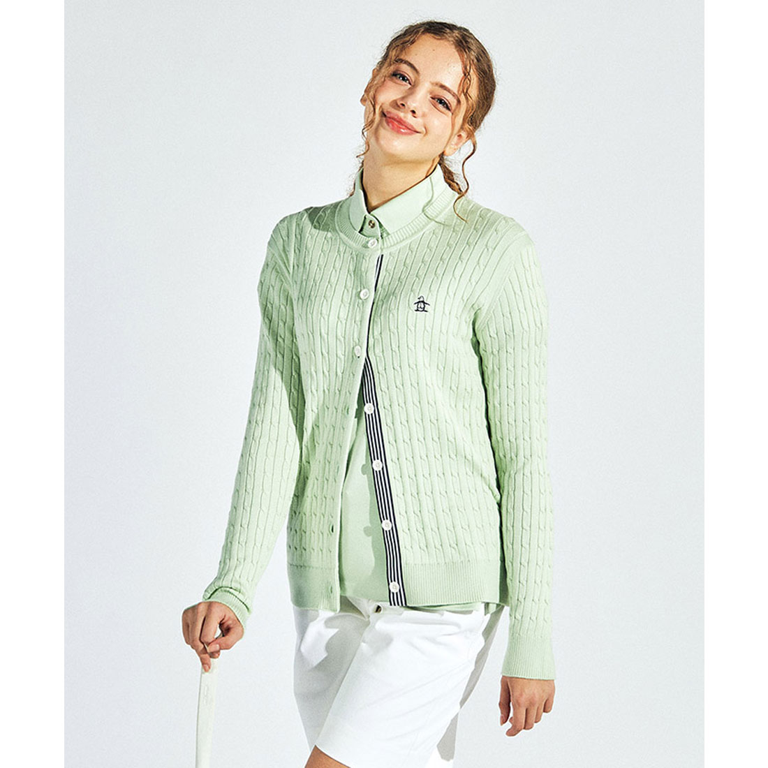 Munsingwear(ings) シーアイランドコットンケーブル柄カーディガン エメラルド 3L Munsingwear(ings) シーアイランドコットンケーブル柄カーディガン エメラルド 3L