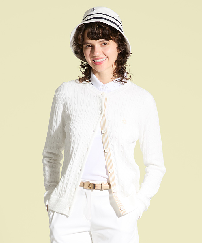 Munsingwear(ings) シーアイランドコットンケーブル柄カーディガン ホワイト LL Munsingwear(ings) シーアイランドコットンケーブル柄カーディガン ホワイト LL