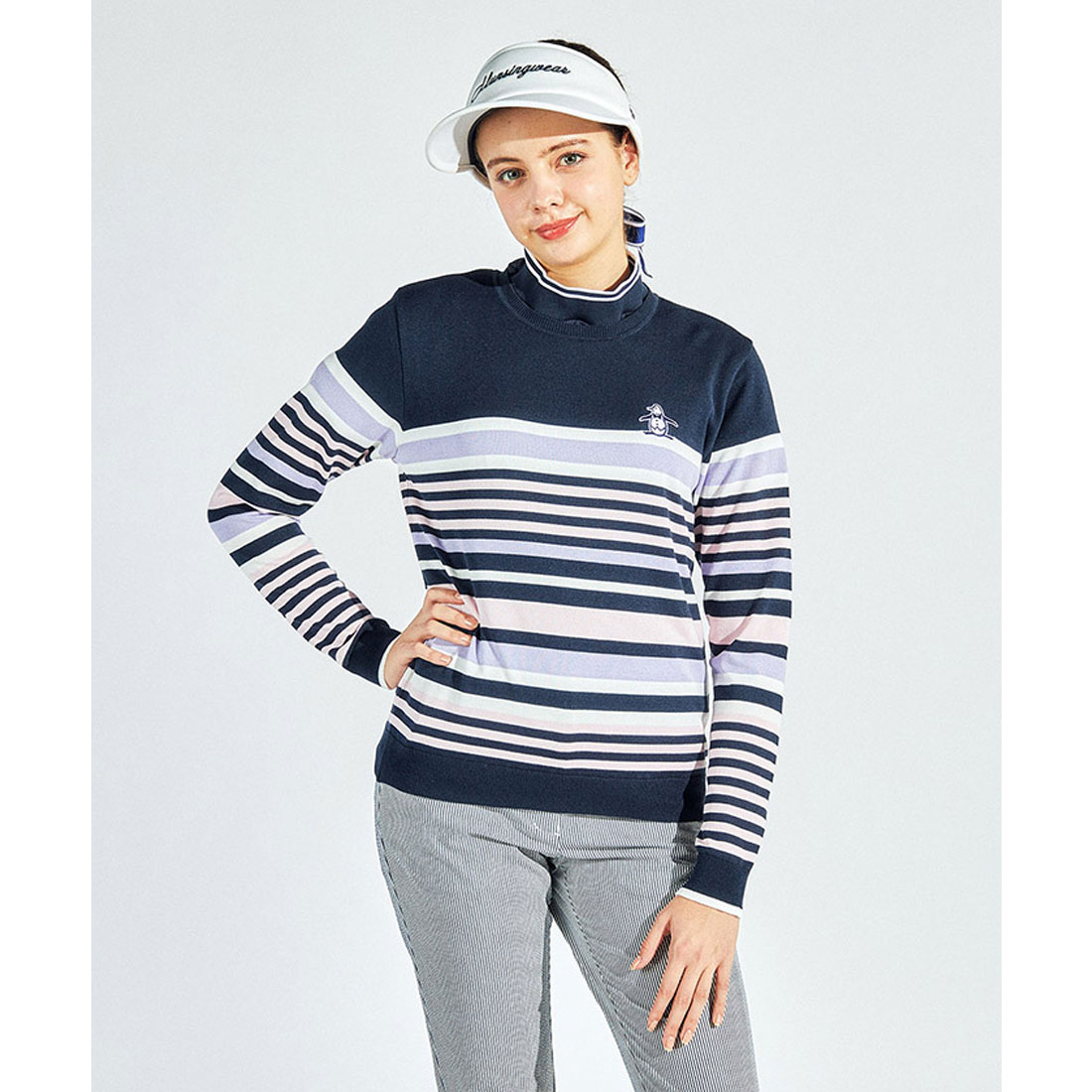 Munsingwear(ings) 綿/ポリエステル マルチボーダーセーター ネイビー M Munsingwear(ings) 綿/ポリエステル マルチボーダーセーター ネイビー M