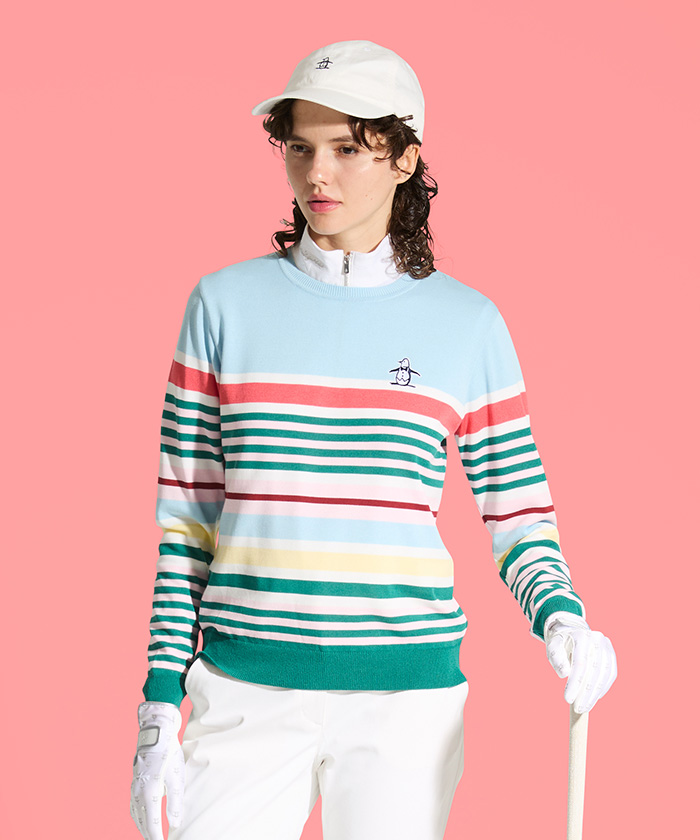 Munsingwear(ings) 綿/ポリエステル マルチボーダーセーター サックス M Munsingwear(ings) 綿/ポリエステル マルチボーダーセーター サックス M