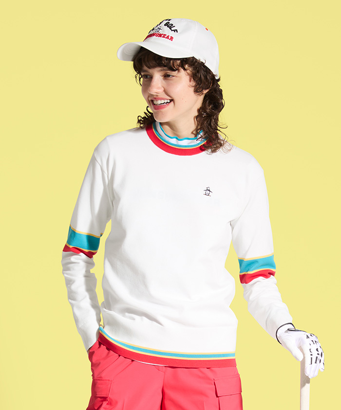 Munsingwear(ings) ロゴ柄ジャカードクルーネックセーター ホワイト M Munsingwear(ings) ロゴ柄ジャカードクルーネックセーター ホワイト M