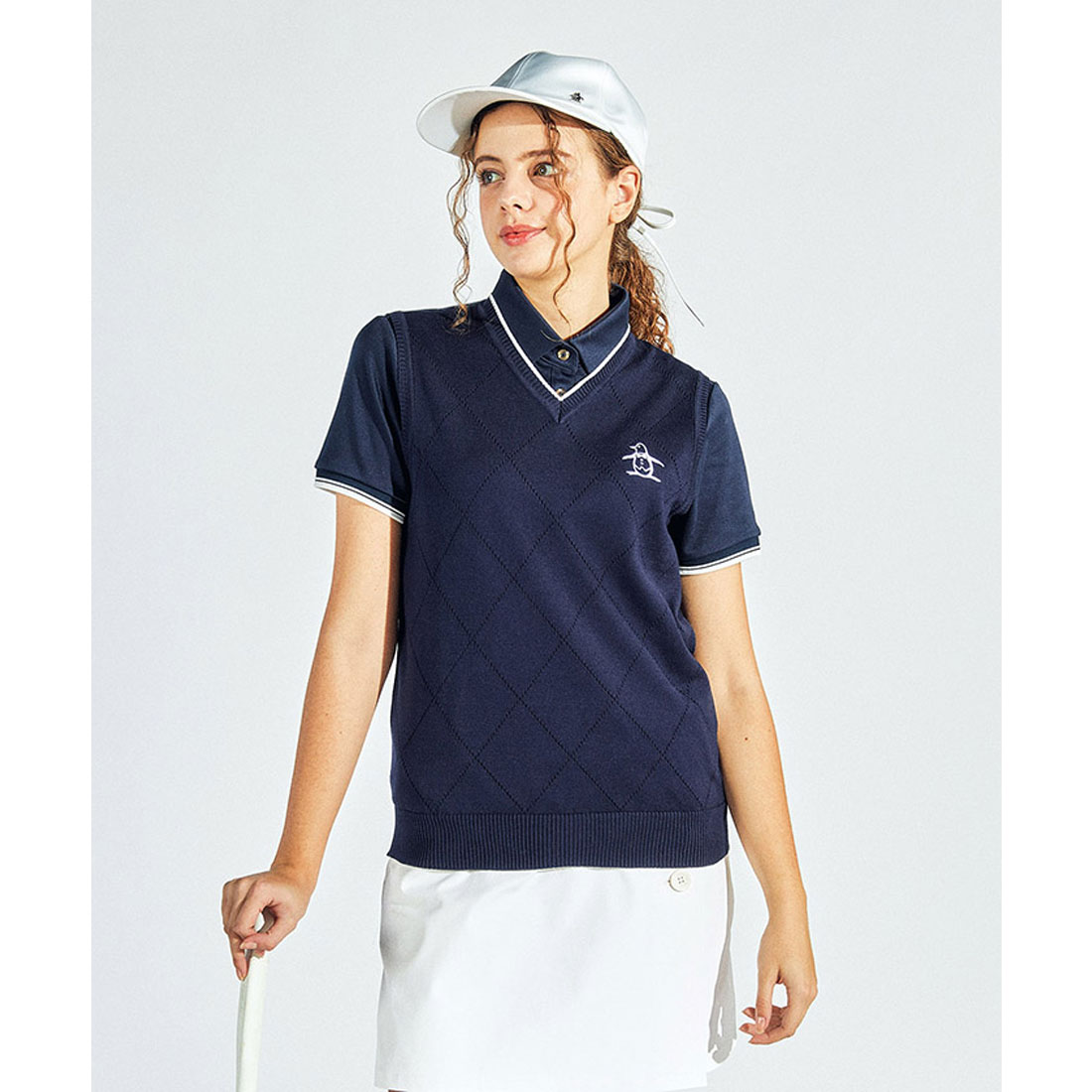 Munsingwear(ings) シーアイランドコットンVネックニットベスト ネイビー 3L Munsingwear(ings) シーアイランドコットンVネックニットベスト ネイビー 3L
