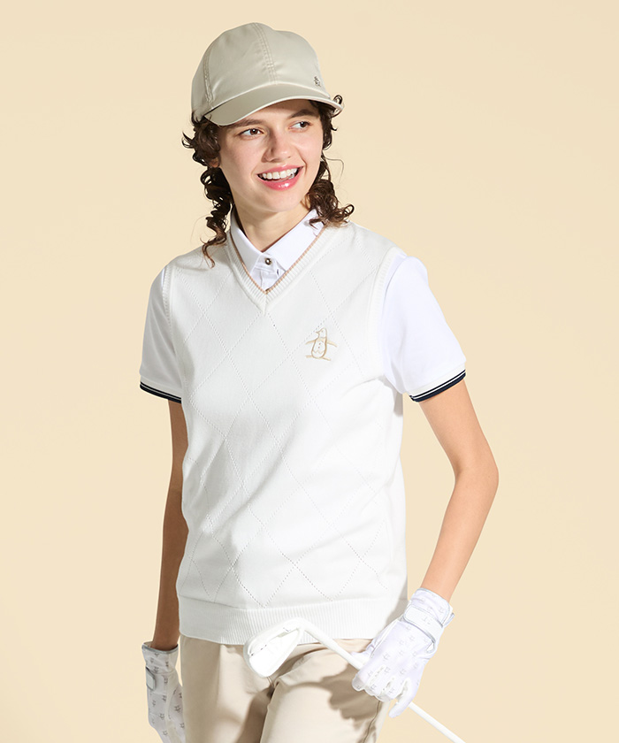 Munsingwear(ings) シーアイランドコットンVネックニットベスト ホワイト 3L Munsingwear(ings) シーアイランドコットンVネックニットベスト ホワイト 3L