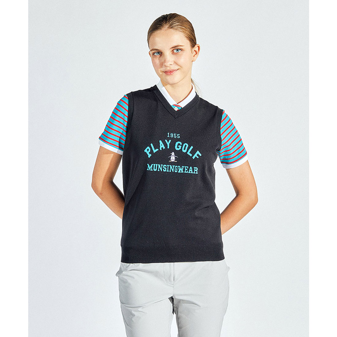 Munsingwear(ings) マンシングウェア Munsingwear ロゴ柄インターシャ Vネックニットベス ブラック L Munsingwear(ings) マンシングウェア Munsingwear ロゴ柄インターシャ Vネックニットベス ブラック L