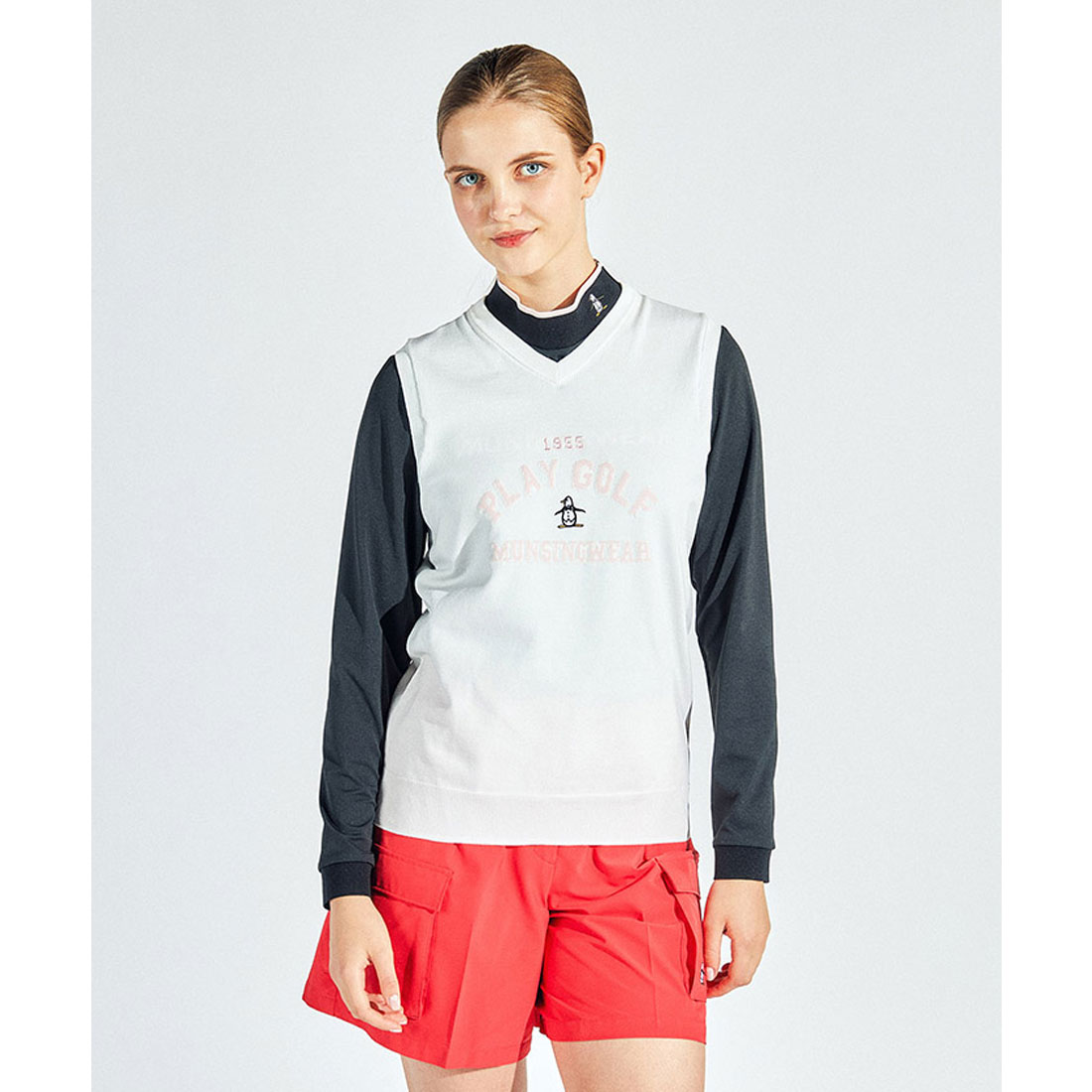 Munsingwear(ings) マンシングウェア Munsingwear ロゴ柄インターシャ Vネックニットベス ホワイト L Munsingwear(ings) マンシングウェア Munsingwear ロゴ柄インターシャ Vネックニットベス ホワイト L