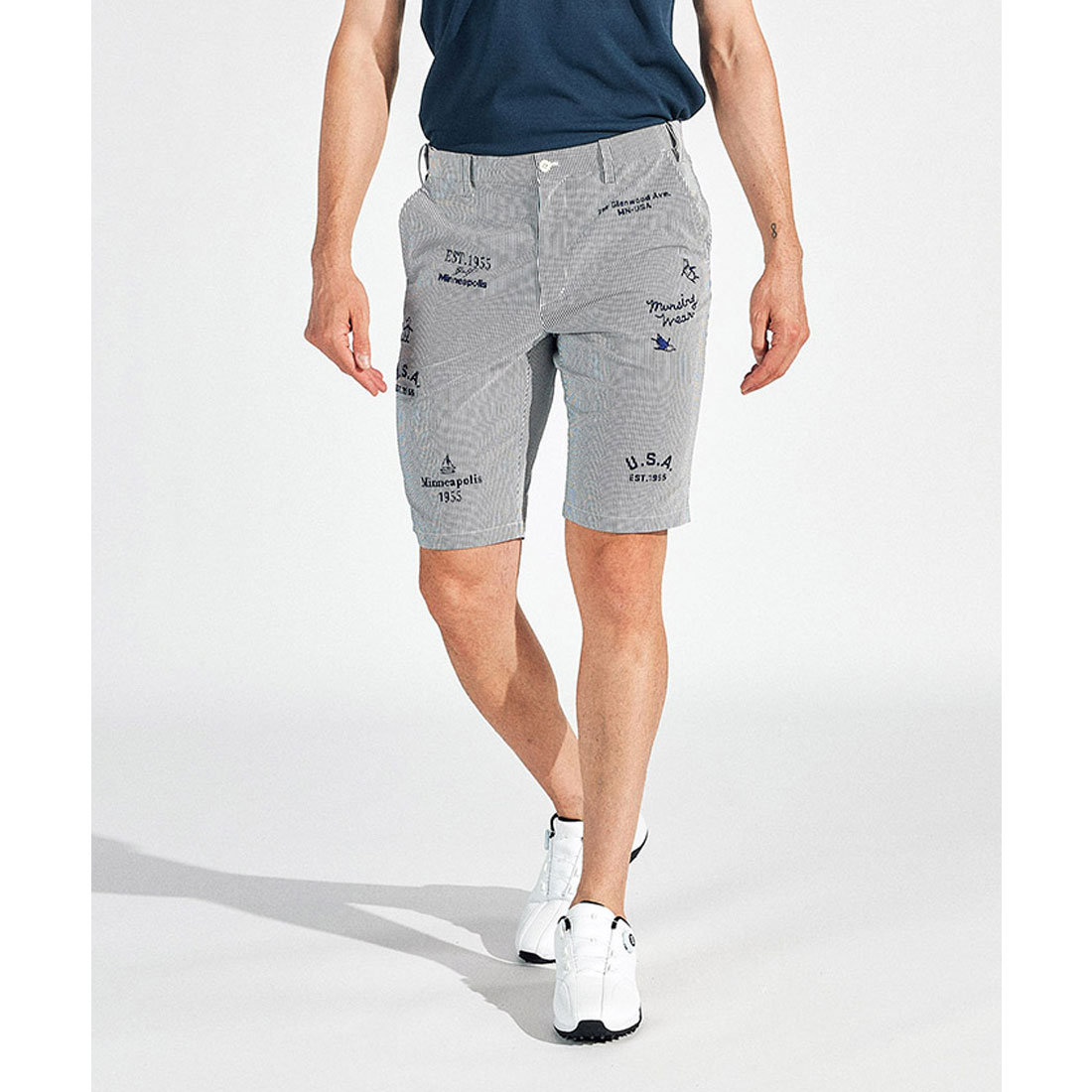 Munsingwear(ings) マンシングウェア Munsingwear ウエストフリーシアサッカーストライプ飛 ネイビー 76 Munsingwear(ings) マンシングウェア Munsingwear ウエストフリーシアサッカーストライプ飛 ネイビー 76