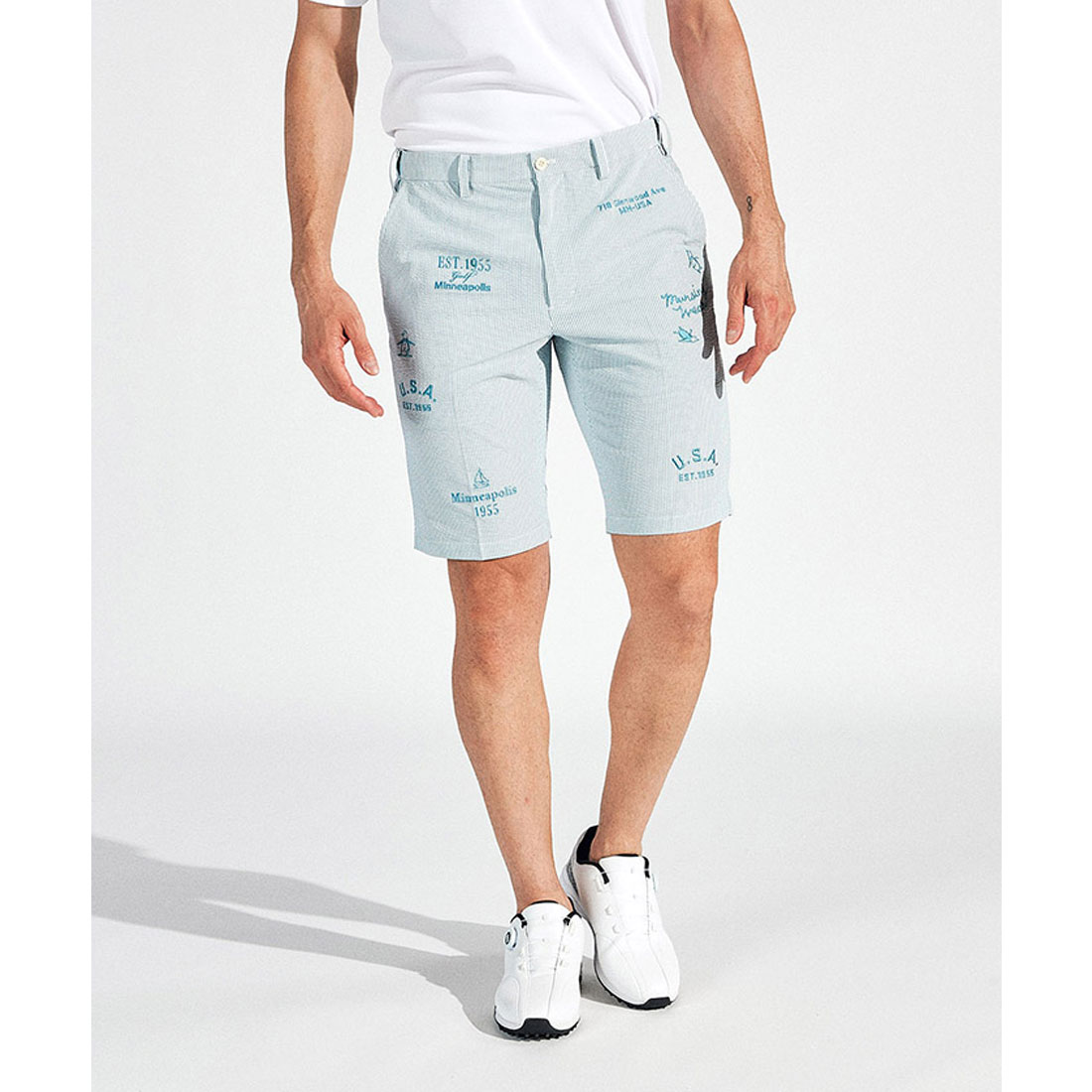 Munsingwear(ings) マンシングウェア Munsingwear ウエストフリーシアサッカーストライプ飛 サックス 85 Munsingwear(ings) マンシングウェア Munsingwear ウエストフリーシアサッカーストライプ飛 サックス 85