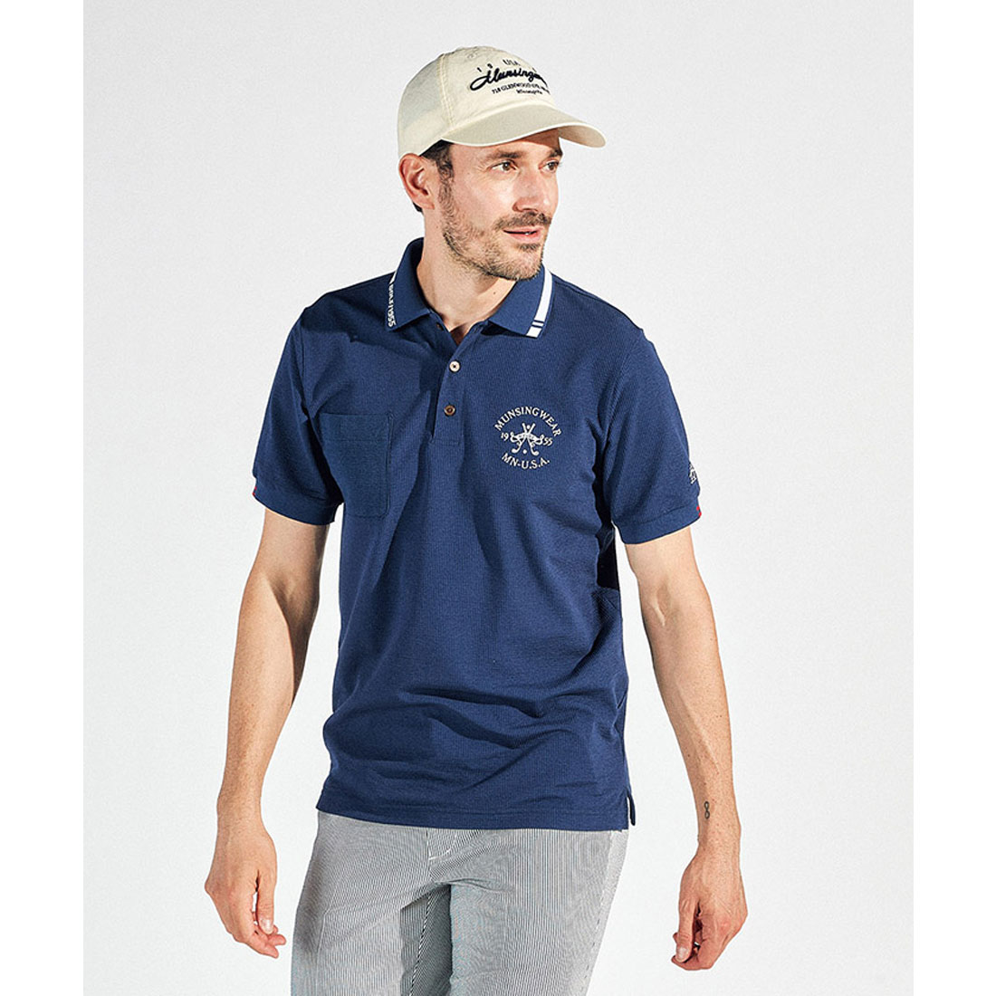 Munsingwear(ings) マンシングウェア Munsingwear 吸汗速乾シアサッカー半袖ポロシャツ ネイビー LL Munsingwear(ings) マンシングウェア Munsingwear 吸汗速乾シアサッカー半袖ポロシャツ ネイビー LL