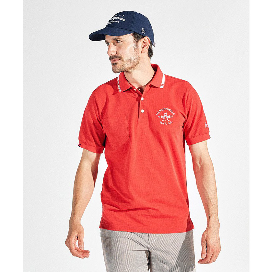 Munsingwear(ings) マンシングウェア Munsingwear 吸汗速乾シアサッカー半袖ポロシャツ レッド L Munsingwear(ings) マンシングウェア Munsingwear 吸汗速乾シアサッカー半袖ポロシャツ レッド L