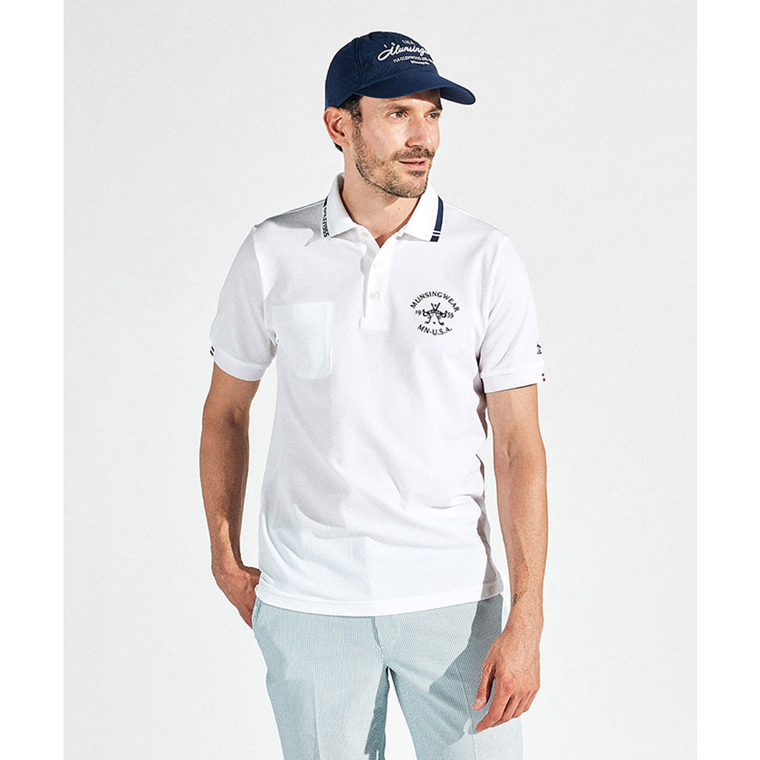 Munsingwear(ings) マンシングウェア Munsingwear 吸汗速乾シアサッカー半袖ポロシャツ ホワイト 3L Munsingwear(ings) マンシングウェア Munsingwear 吸汗速乾シアサッカー半袖ポロシャツ ホワイト 3L