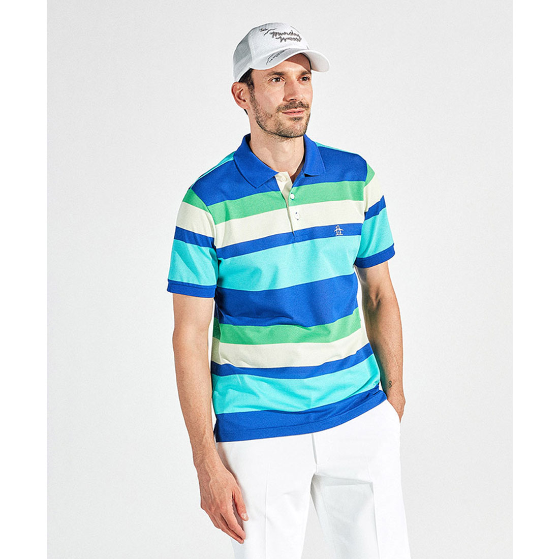 Munsingwear(ings) マンシングウェア Munsingwear マナードマルチカラーメッシュボーダー半 ブルー 3L Munsingwear(ings) マンシングウェア Munsingwear マナードマルチカラーメッシュボーダー半 ブルー 3L