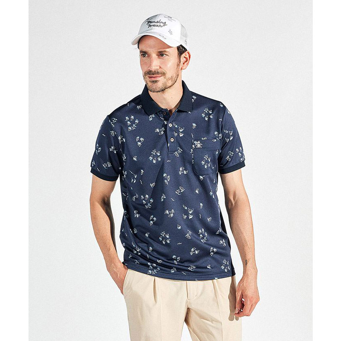 Munsingwear(ings) マンシングウェア Munsingwear サンスクリーンNIRヨットモチーフ総柄 ネイビー L Munsingwear(ings) マンシングウェア Munsingwear サンスクリーンNIRヨットモチーフ総柄 ネイビー L